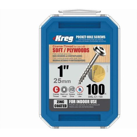 Tornillos de zinc KREG 25 mm con rosca gruesa - Caja de 500 tornillos - SML-C1-500-INT (1/2)
