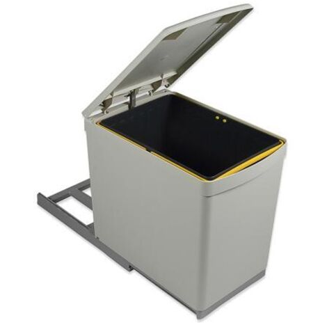 Emuca – Contenedor de reciclaje 16 litros – Fijación inferior y extracción manual – Tapa automática – Plástico gris para cocina (1/8)