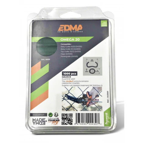 Grapas galvanizadas Omega 20 EDMA - plastificadas en verde - 1000 unidades - 430