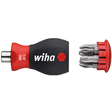 Wiha Destornillador con cargador magnético Pozidriv, Phillips, con 6 bits, Stubby, de 1/4" (33741)