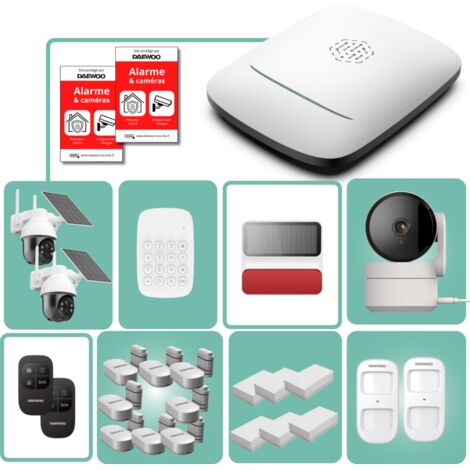 Daewoo Tranquilité+ - Pack alarme connecté complet avec caméras de surveillance - application gratuite - WIF/GSM
