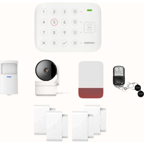 Daewoo Pack Alarme Connectée Wifi / GSM Vigilia VIG102+ – Système Sans Fil et Sans Abonnement, Compatible Animaux, Détecteurs et Sirène Inclus + Caméra de Surveillance Full HD, Application Incluse
