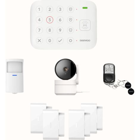 Daewoo Pack Alarme Connectée Wifi Vigilia VIG101 – Système Sans Fil et Sans Abonnement, Compatible Animaux, Détecteurs Inclus + Caméra de Surveillance Full HD, Application Mobile Incluse