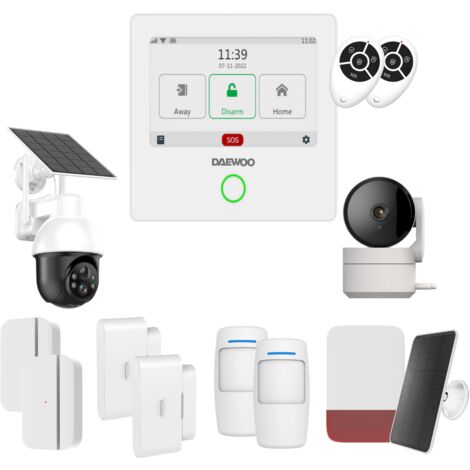 Daewoo Pack Alarme Connectée Wifi / GSM TOUCH AM501 4,3 pouces - Système Sans Fil et Sans Abonnement, Compatible Animaux, Détecteurs Inclus + Caméra de Surveillance Full HD, Application Mobile Incluse