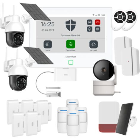 Daewoo – Pack alarme connectée Wifi GSM AM504L – Centrale TOUCH 7 pouces – Sirène 90dB – Détecteurs de mouvement compatibles animaux – Caméra Full HD (1/3)