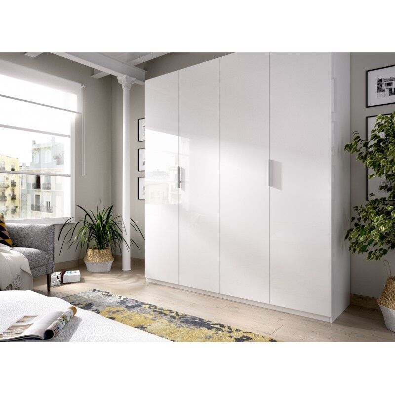 Mobelcenter - Armario Matrimonio 4 Puertas Blanco - Acabado Color Blanco Brillo - Medidas: Ancho: 180 cm x Fondo: 52 cm x Alto: 200 cm - (0537)