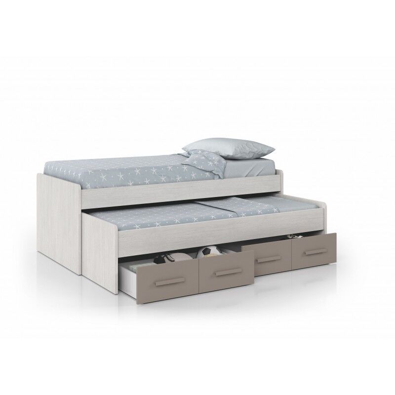 Mobelcenter - Cama Nido Juvenil Ares 2 Camas 2 Cajones - Color Blanco Alpes y Basalto, Medidas: Ancho: 198 cm x Fondo: 96 cm x Alto: 69 cm (0991)