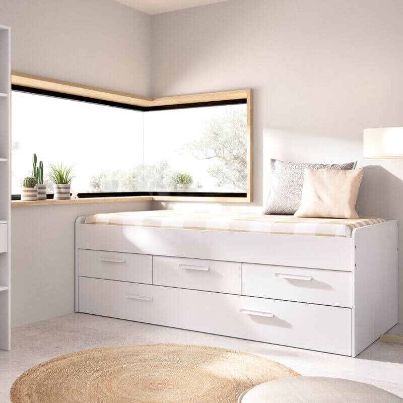 Mobelcenter - Cama Nido infantil Juvenil Compacta con Cajones Blanca - Ancho: 194,5 cm. x Alto: 67,5 cm. x Fondo: 95 cm (1421)
