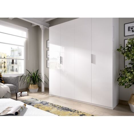 Mobelcenter - Armario Matrimonio 4 Puertas Blanco - Acabado Color Blanco Brillo - Medidas: Ancho: 180 cm x Fondo: 52 cm x Alto: 200 cm - (0537)