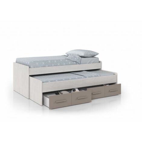 Mobelcenter - Cama Nido Juvenil Ares 2 Camas 2 Cajones - Color Blanco Alpes y Basalto, Medidas: Ancho: 198 cm x Fondo: 96 cm x Alto: 69 cm (0991)