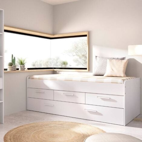 Mobelcenter - Cama Nido infantil Juvenil Compacta con Cajones Blanca - Ancho: 194,5 cm. x Alto: 67,5 cm. x Fondo: 95 cm (1421)