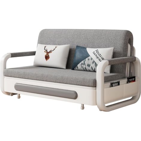 Canapé-lit convertible 158 cm – Rangement intégré – Dimensions déplié 158x192 cm – Coussins amovibles et lavables – Couleur gris