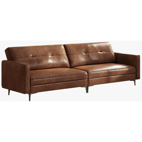 Canapé droit vintage 3 places 220 cm – Cuir huilé et similicuir – Structure métal marron – Confort optimal pour salon ou bureau (1/5)