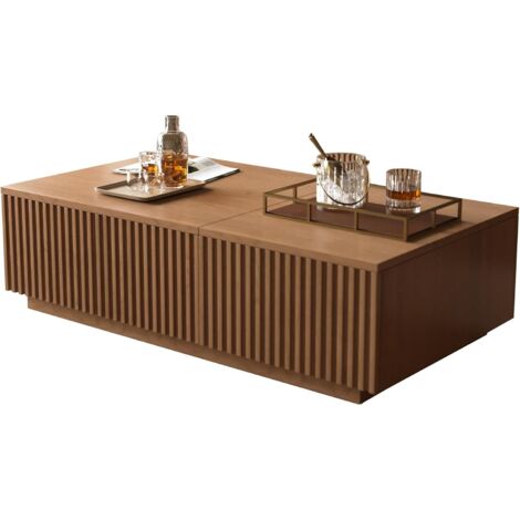 Table basse relevable carrée, structure bois et métal, couleur noyer,Grain du bois