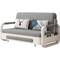 Canapé-lit convertible 158 cm – Rangement intégré – Dimensions déplié 158x192 cm – Coussins amovibles et lavables – Couleur gris