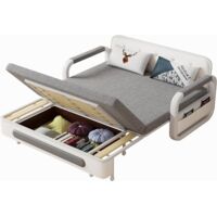 Canapé-lit convertible 128 cm avec rangement – Matelas amovible – Espace de rangement intégré – Pour petits espaces – Couleur gris