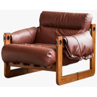 Fauteuil relax vintage en cuir PU – Accoudoirs ergonomiques – Pieds en bois d'hévéa – Dimensions 73x95x105 cm – Capacité 120 kg