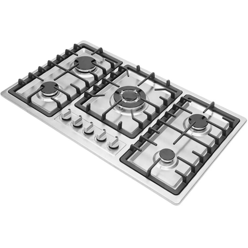 Piano Cottura A Gas Da Incasso 86 Cm: 5 Fiamme, Acciaio Inox, Convertibile GPL/NG, Con Ugelli