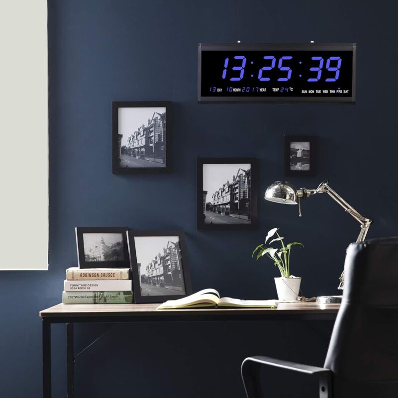 SZELAM Orologio Digitale Grande Display 11,4 Pollici Con RGB E Telecomando – Da Parete O Da Tavolo, Nero/blu - 2