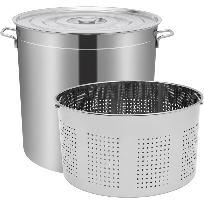 Pentola In Acciaio Inox 50 Litri Con Cestello Filtro E Coperchio | Grande Pentolone Per Cucine Professionali E Feste