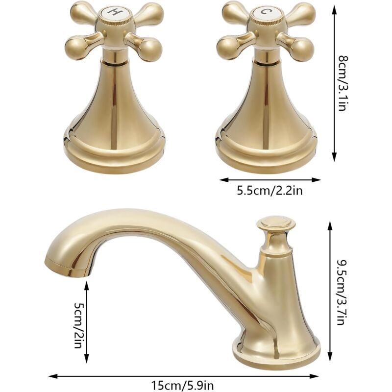 Delta Albion Rubinetto Da Bagno 3 Fori Oro – Miscelatore A 2 Maniglie Con Scarico Pop-Up, Garanzia A Vita