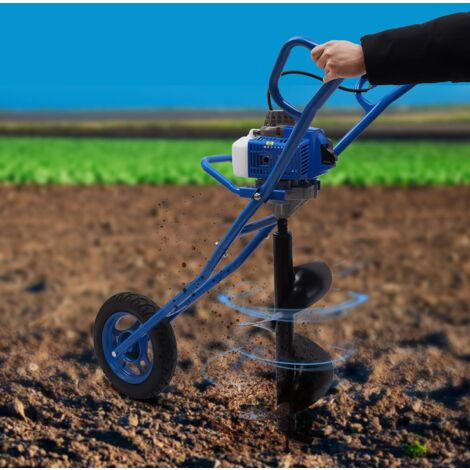Trapano a benzina 63 CC a 2 tempi, perforatore per terreno, trincea a mano, per pali di recinzione, con trapano per agricoltura, silvicoltura (blu)