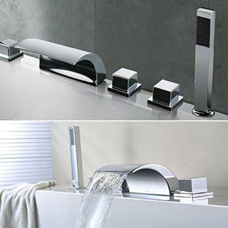 Moderno cromo lucido cascata bagno vasca da bagno rubinetto 5 fori di fissaggio di copertura vasca rubinetto di riempimento