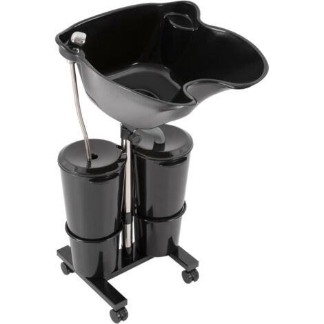 Lavabo portatile da parrucchiere con 2 secchi d'acqua, lavabi retromarcia, regolabile in altezza, lavabo portatile con 4 ruote, lavabo 48,5 x 37,5 x 30 cm, nero (1/5)