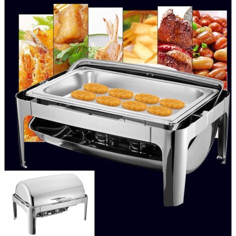 Scaldavivande In Acciaio Inox Per Buffet – Chafing Dish 9L Con Telaio E 2 Bruciatori, Per Catering E Feste - 3