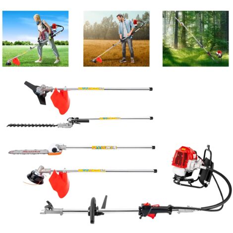 Decespugliatore a benzina, 4 in 1 Decespugliatore a scoppio multifunzione, dispositivo combinato multifunzione a 2 tempi, 52 CC, decespugliatore ad alta velocità professionale, cinghia di trasporto e (1/5)