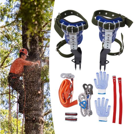 Attrezzo per arrampicata su albero, arrampicata, picco, cintura di sicurezza, guanti da arrampicata regolabili con cinghie multifunzionali, carico 150 kg