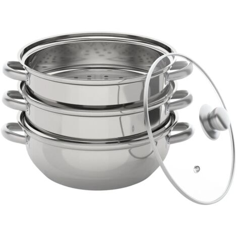 Pentola a vapore in acciaio inox a 3 animali, 27,3 cm, con coperchio in vetro, lavabile in lavastoviglie, adatta per piani cottura a gas, elettrici e pieni