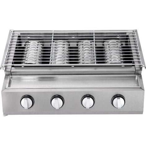 Barbecue a gas a 4 fiamme, GPL a gas, barbecue da tavolo, da giardino, regolabile in altezza, in acciaio inox