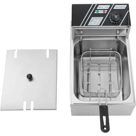 Friggitrice elettrica professionale da 6 l, con zone fredde, friggitrice in acciaio inox, riscaldamento rapido con cestino e coperchio, termostato di sicurezza, 2500 W, 60-200 ℃