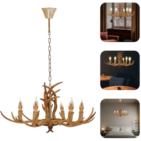 Lampadario in Legno Di Cervo Vintage Plafoniera in Resina Con 6 Luci Decorazione Artistica Lampadario Rustico Per Caffè Ristorante Corridoio Camera Da Letto Sala Da Pranzo