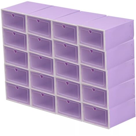 Scatole per scarpe, confezione da 20, scarpe, per scarpe da ginnastica e tacchi, impilabili e pieghevoli, trasparenti per organizer (viola) (1/5)