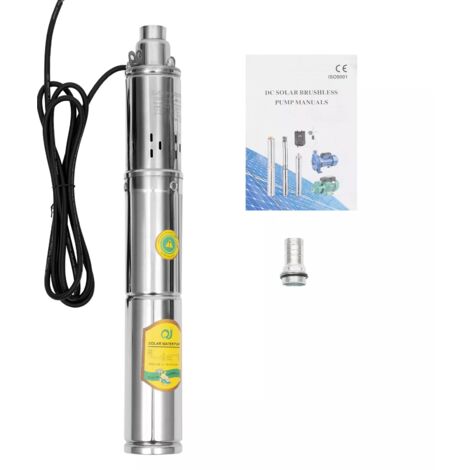 Pompa solare per fontana profonda, DC 24 V, 370 W, pompa sommersa in acciaio inox, fino a 65 m, 2 m³/h