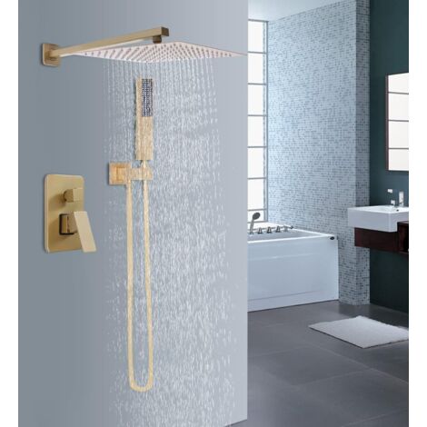 GGStudy Soffione Doccia Quadrato 16 Pollici (40 Cm) In Acciaio Inox 304, Oro Spazzolato, Alta Pressione, Ultra Sottile, Regolabile 360°