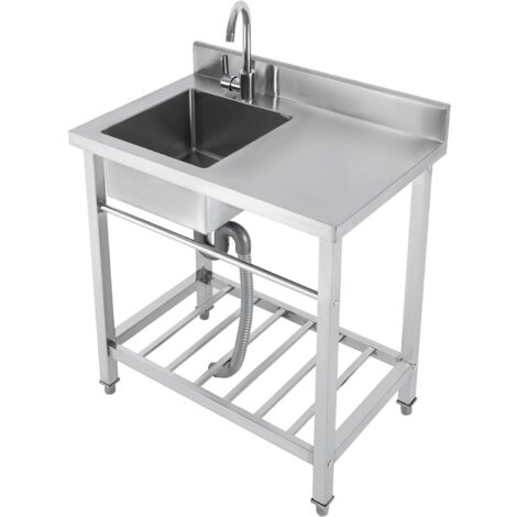 Freestanding kitchen sink 80x55x84 cm per la cottura all'aperto, ristorante commerciale lavello, lavello in acciaio inox con mensola controsoffitto portasciugamani (lavello: sinistra)