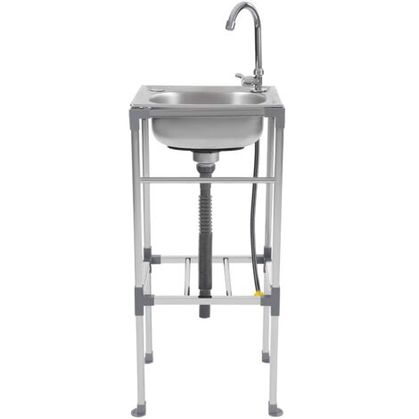 Lavello da cucina autoportante, in acciaio inox 201, realizzato con filtro rimovibile, tubo di drenaggio con rubinetto alto girevole a 180°, 42 x 37 x 83 cm
