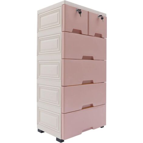 Cassettiera indipendente in plastica, con 6 cassetti con 4 ruote, 50 x 35 x 102 cm, organizer per armadi e camere da letto (rosa)