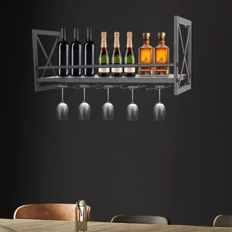 Mensola in vetro da vino, Vintage Bicchiere di vino Cremagliera della parete Bar Cremagliera del vino Bottiglia di vino Holder parete Bottiglia cremagliera, 61 x 20 x 26 cm