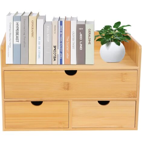 Organizer 20h cm in legno di bambù naturale con 2 cassetti