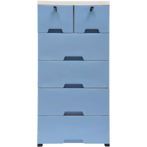 Gojoy – Cassettiera 6 cassetti con ruote – Materiale PP impermeabile – Facile da pulire e montare – Design moderno blu per camera da letto (1/5)