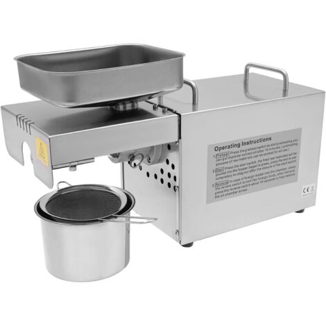 Pressa per olio elettrica da 800 W, 0-250 °C, con display a LED, temperatura regolabile, frantoio per olio in acciaio inossidabile, 2,5-4 kg/ora (materia prima), argento