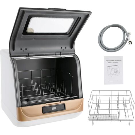 Mini lavastoviglie da tavolo indipendente, 5 programmi, lavastoviglie da banco, nessuna installazione, 5 litri di acqua richiesti, dotata di tubi di ingresso e scarico
