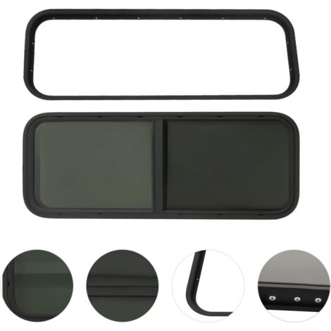 Finestra laterale per roulotte, camper, finestra scorrevole, finestra per roulotte, zanzariera, lega di alluminio nera, vetro temperato nero (100 × 40 cm)