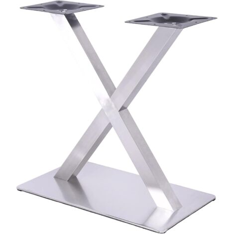 Gambe per tavolo in acciaio inox spazzolato - Modello con piedini per tavolo - Gambe per tavolo - Gambe per tavolo - Gambe per tavolo - Metallo - Doppia gamba per tavolo - Design argento - Forma a X:  (1/5)