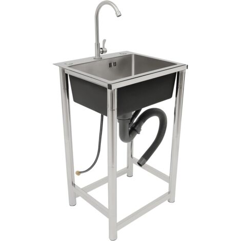 Lavello da cucina, mobile, in acciaio inox, autoportante, 45 x 40 x 22 cm, multifunzionale, con rubinetto, per ristorante, lavanderia, garage, uso esterno
