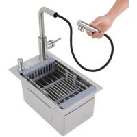 Lavello da cucina con rubinetto estraibile lavello da cucina stretto in acciaio inox sottotop per montaggio sottotop e a filo (28x46x22cm)